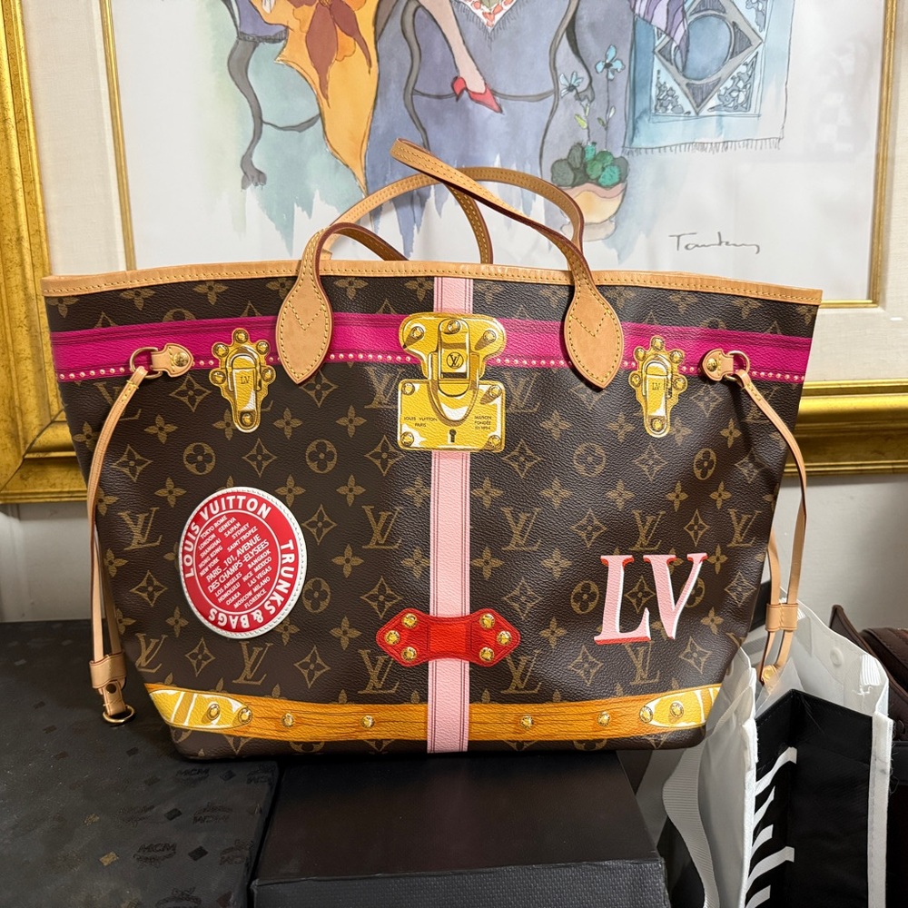 Louis Vuitton Brown and Pink Tote Bag MM